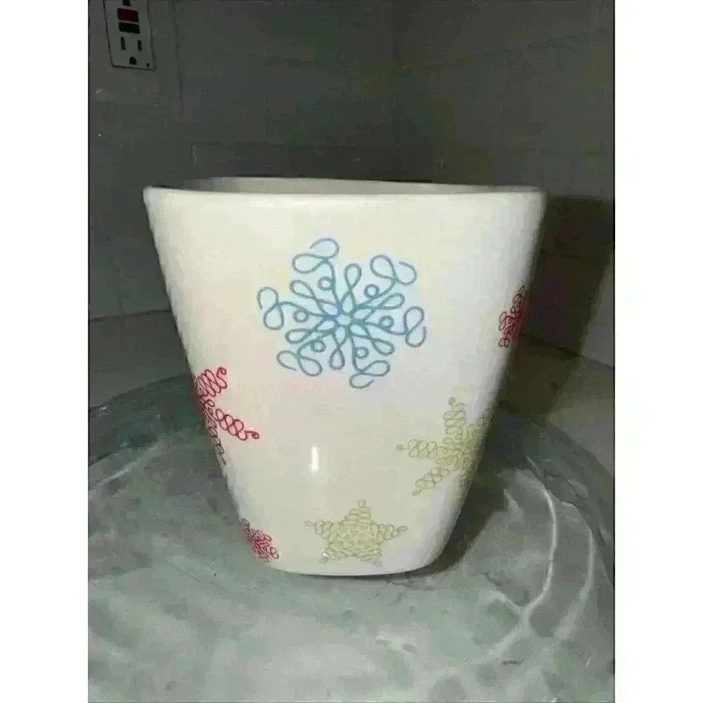Starbucks 2005 Whimsical Holiday Square Coffee Mug Cup Snowflakes Stars 10 Oz